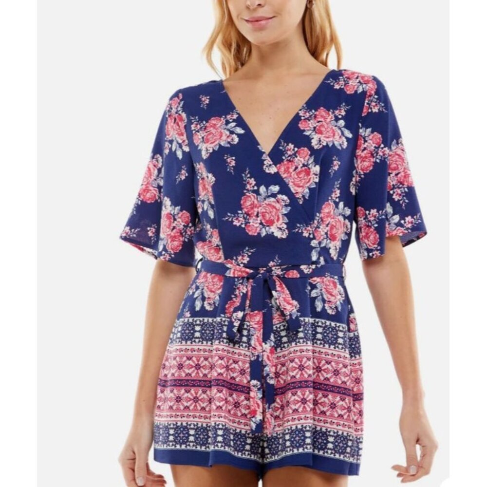 Trixxi Womens Juniors Surplice Printed Romper Size XXS